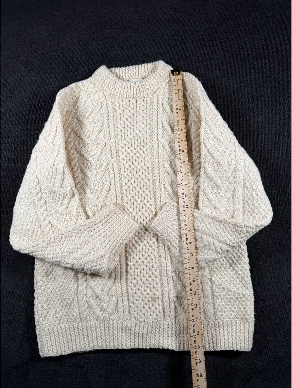 Aran Crafts Handknit 100% Pure Wool Irish Sweater Cream Cable Knit - Picture 2 of 7